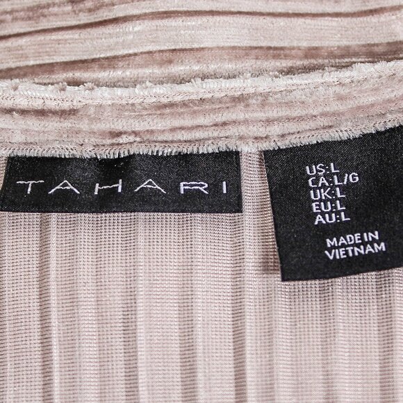 Tahari Large Dusty Beige Pleated Velvet Faux Wrap Top Blouse - Picture 6 of 8